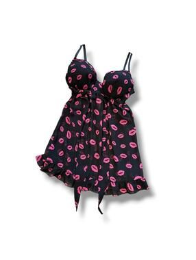 Y2K Lip Smooch Print Padded Babydoll Lingerie Top